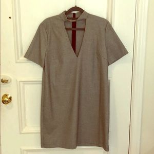 Grey deep V colored mini dress